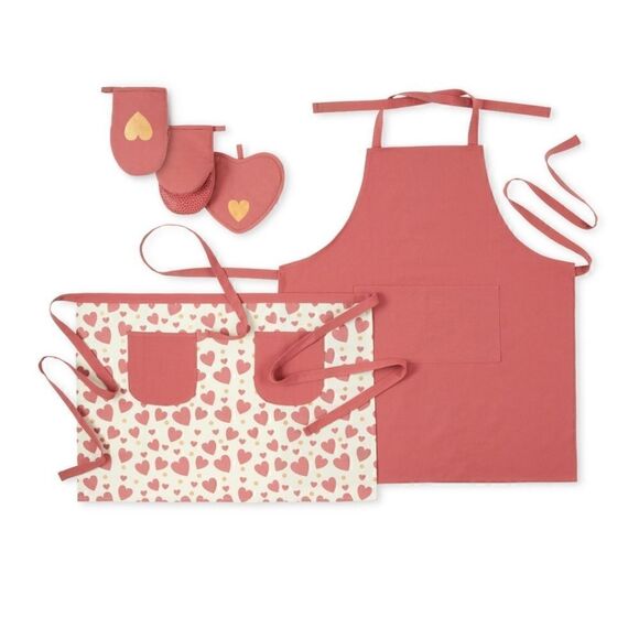 Nwt Metallic Hearts Cooking for TwoApron, Pot Holder, and Mini Mit - Picture 1 of 9